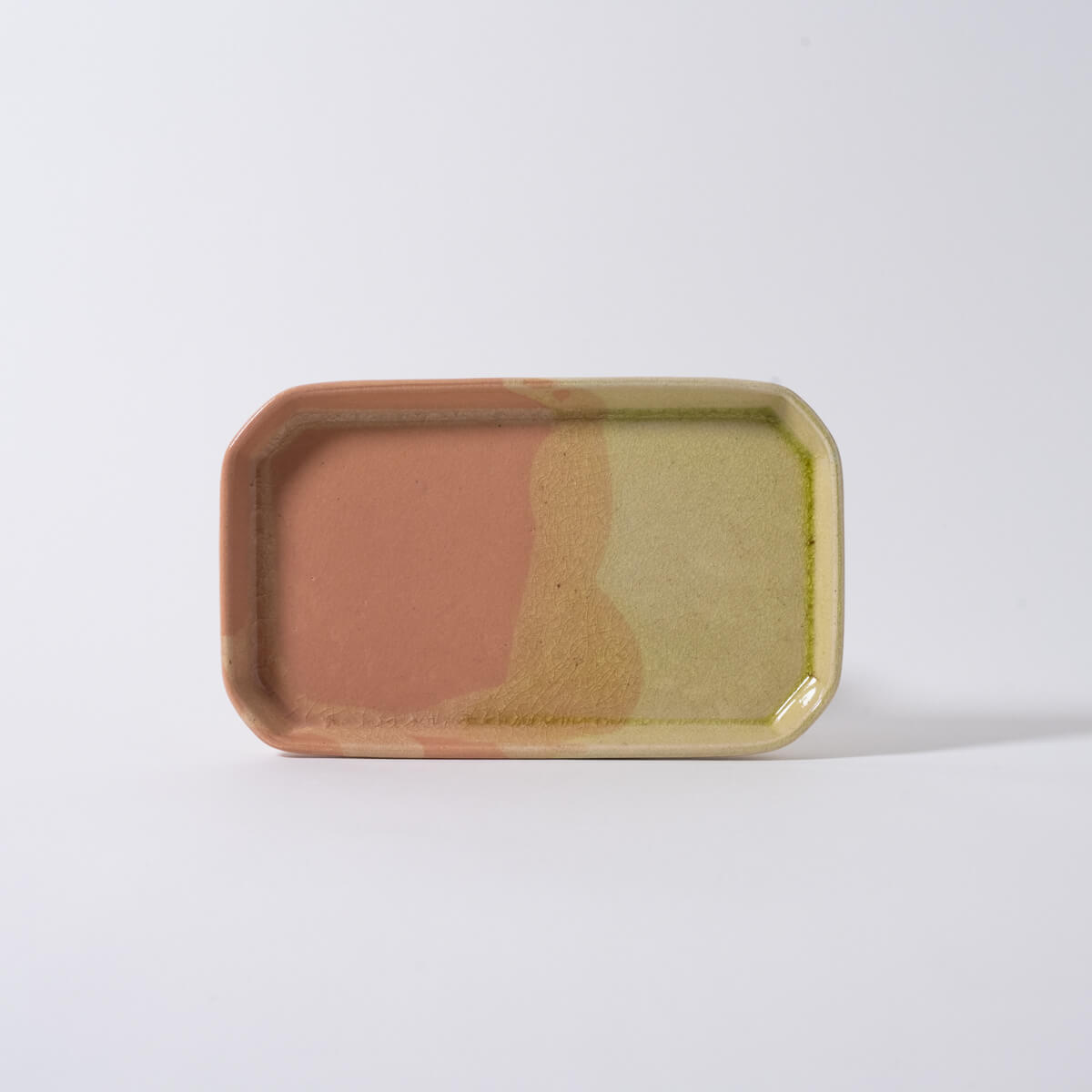 運命の1枚 8角長方皿 φ23.5cm F_桃×黄緑｜信楽イマジン Imagine
