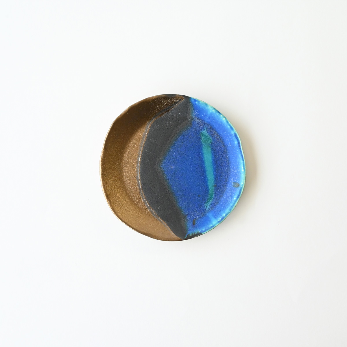 運命の1枚 ちぎり取り皿 φ15cm C_青×金｜信楽イマジン Imagine