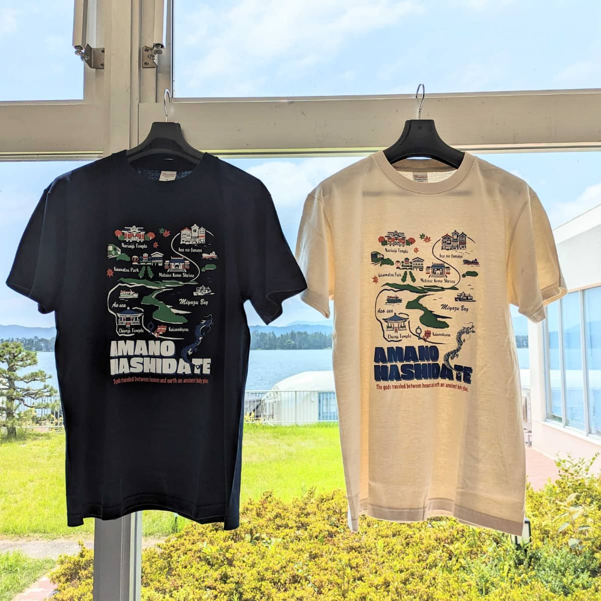 【天の橋立セレクト】天橋立マップ Tシャツ（ライトベージュ/ネイビー）