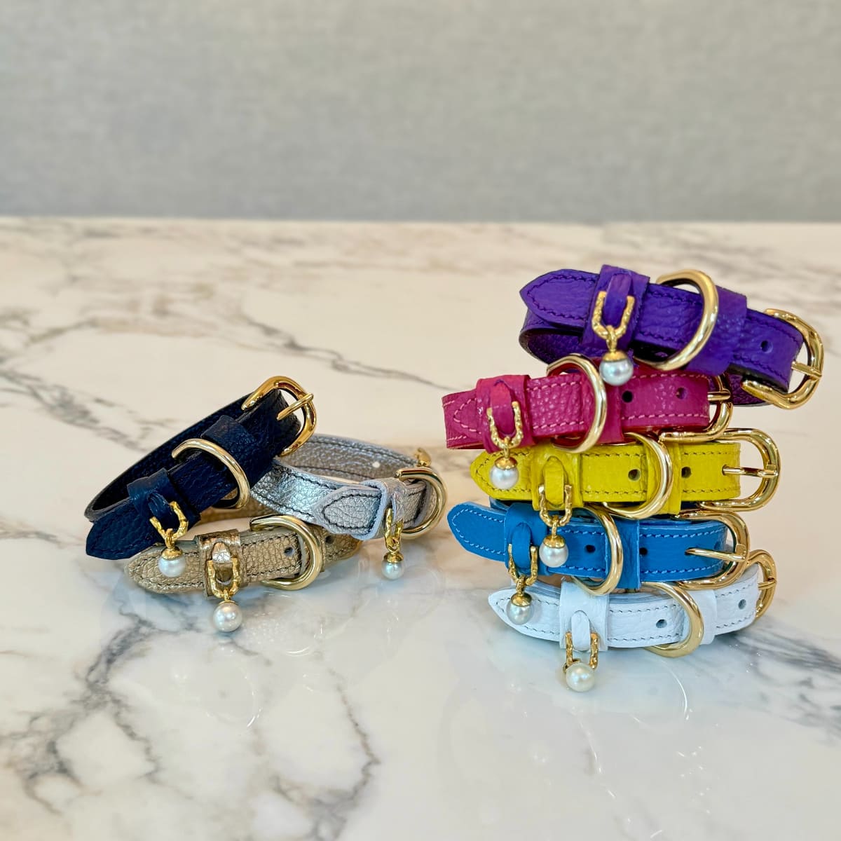 【ヴィラ・リュウセイセレクト】アコヤ真珠付き 本革首輪（小型犬用）