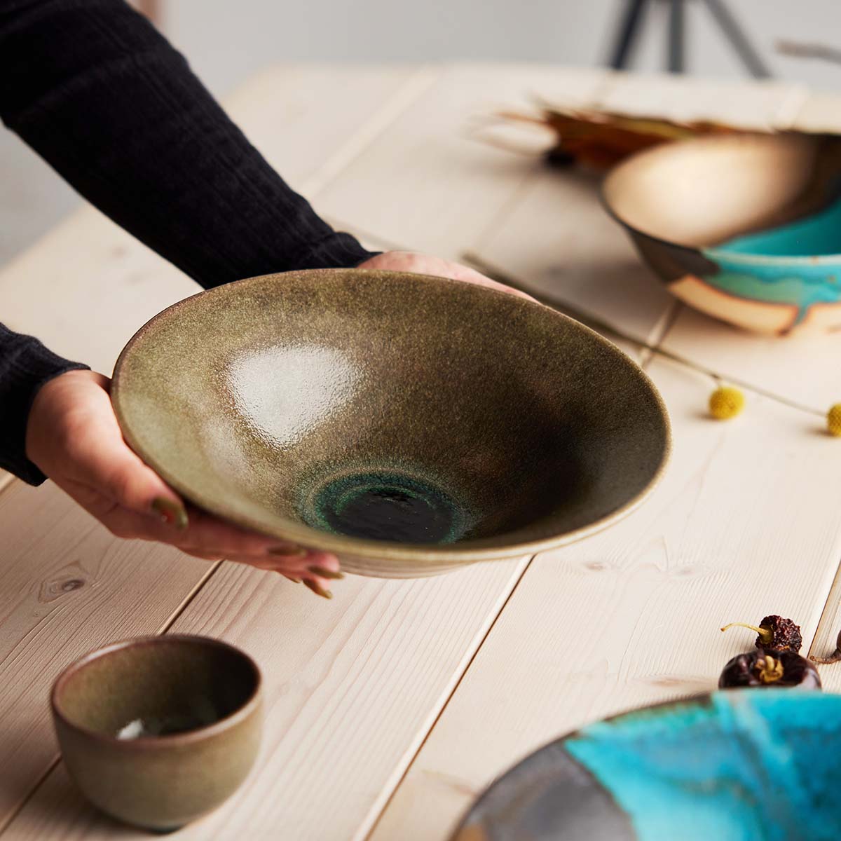 【信楽焼】信楽四季彩陶 -寒露(かんろ) リムボウル 露時雨(つゆしぐれ)φ24cm