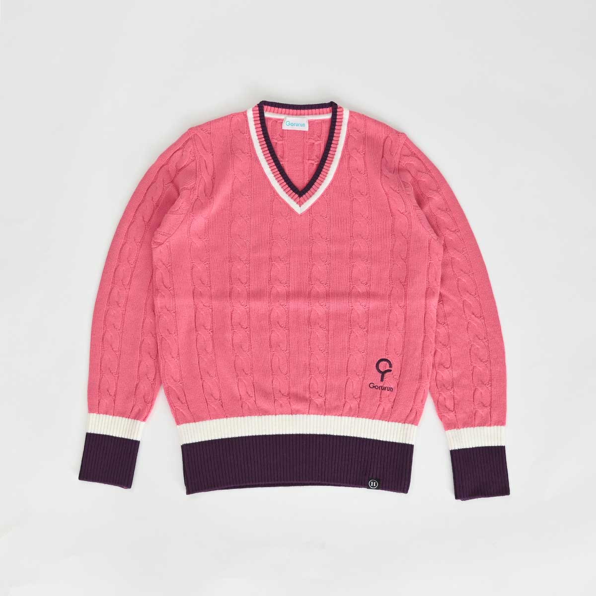 【gorurun ×  HESTA LIFE】ケーブルVネックニットセーター　レディース　ピンク