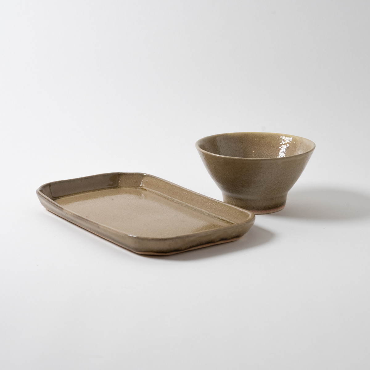 【信楽焼】ここち - KOKOCHI - 高台茶碗＆8角長方皿セット　ひより土（サンドベージュ）