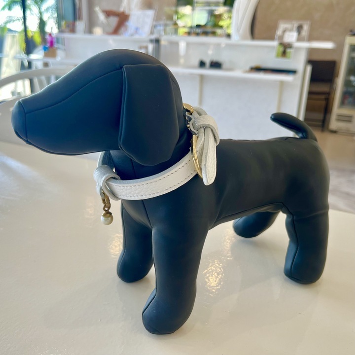 アコヤ真珠付き 本革首輪（小型犬用）