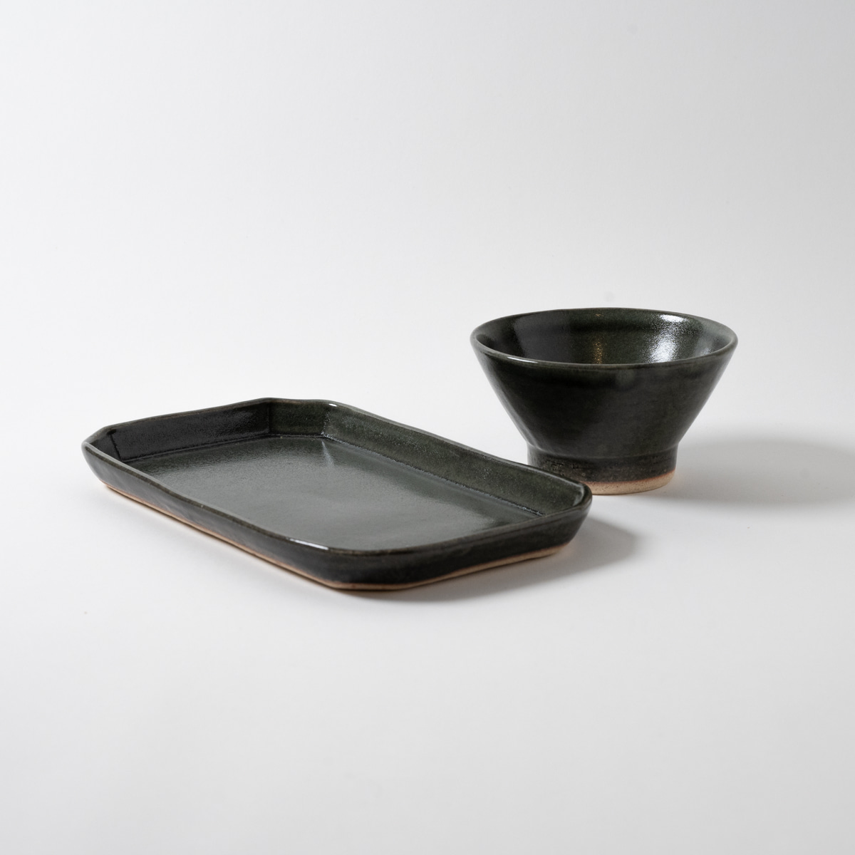 【信楽焼】ここち - KOKOCHI - 高台茶碗＆8角長方皿セット