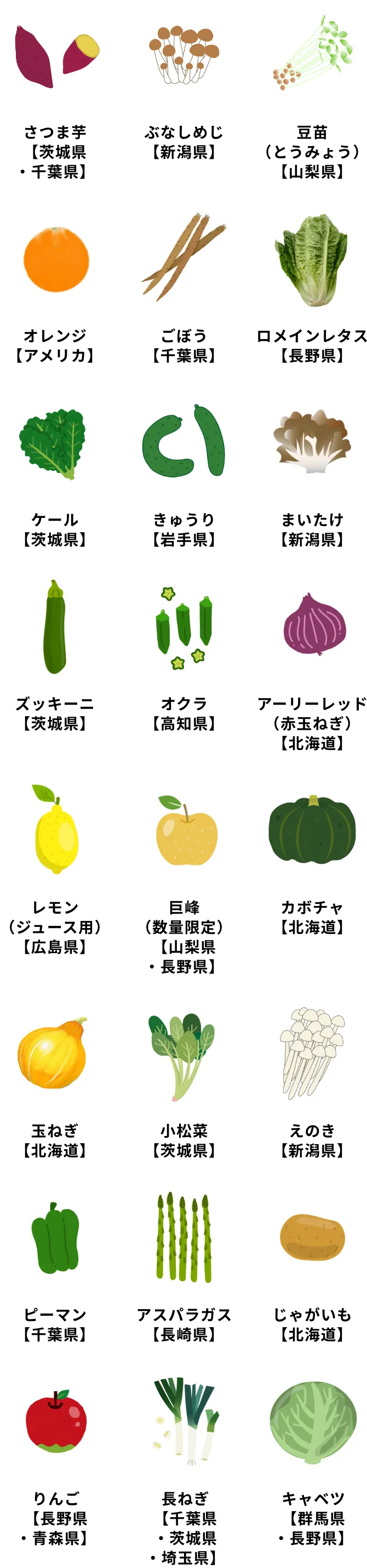 季節の野菜・果物リスト